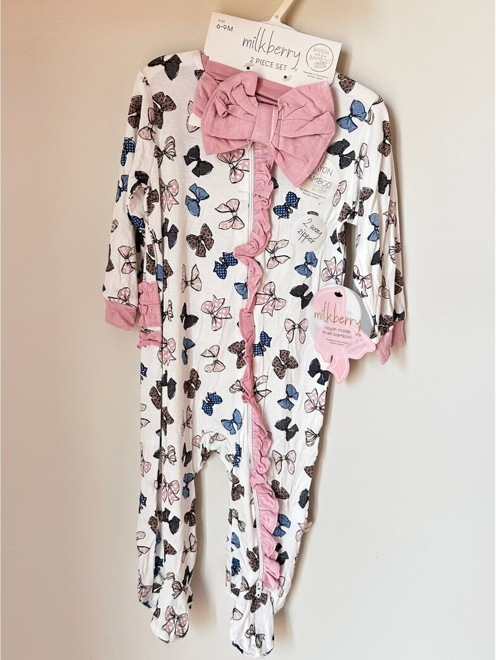 Milkberry Bow Themed Ruffle Footed Zip with Rufflebooty - Sz 6/9m